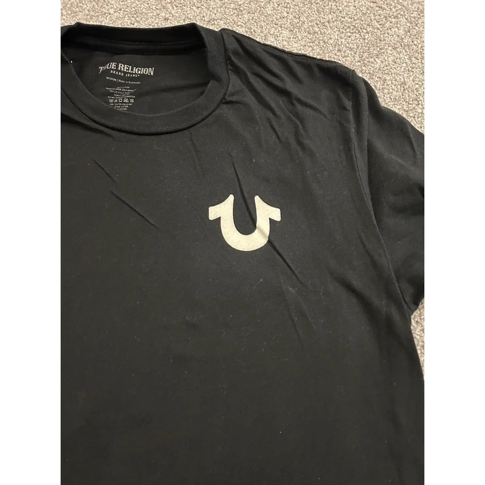 True Religion T-Shirt Mens Medium Black Excellent Buddha Graphic Since 2002 Logo